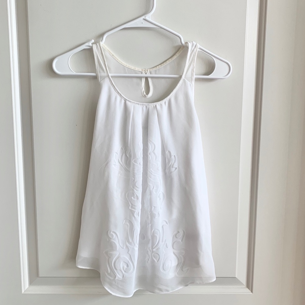 Express Mixed Media White Flowy Tank Top | XS